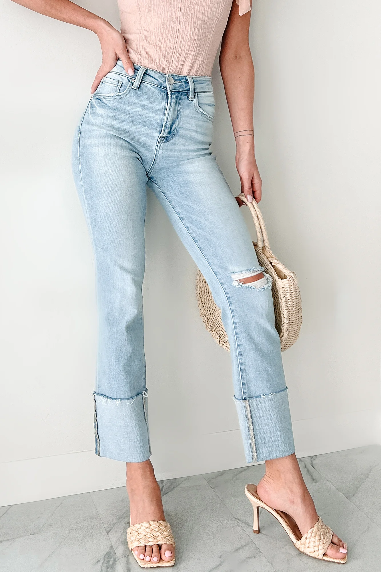 Flint High Rise Cuffed Ripped Risen Jeans (Light)