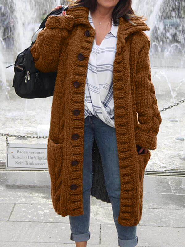 Cotton V Neck Long Sleeve Sweater Coat