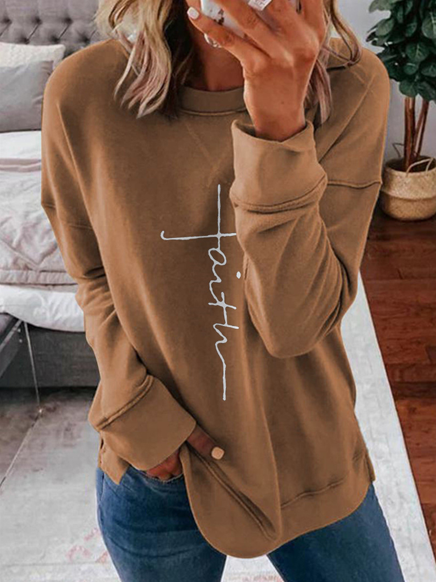 Fall/Winter Letter Print Long Sleeve Crew Neck Sweatshirt