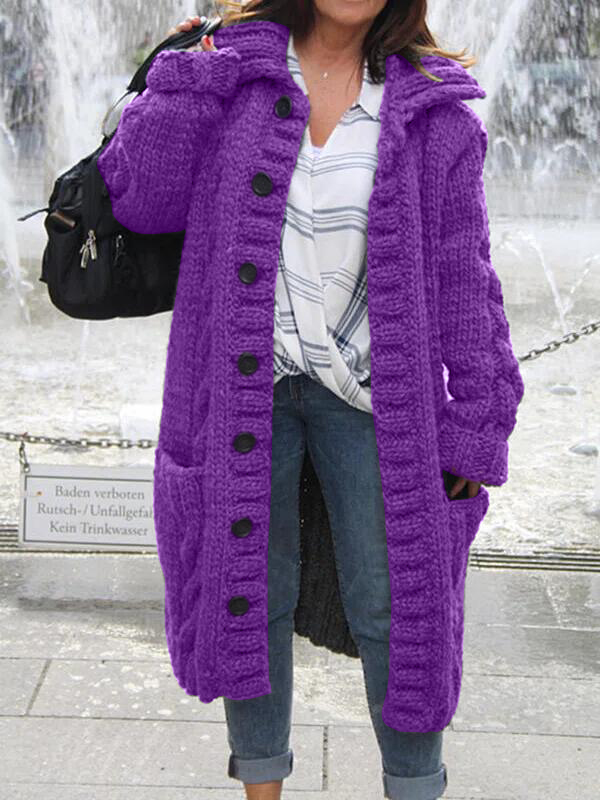 Cotton V Neck Long Sleeve Sweater Coat