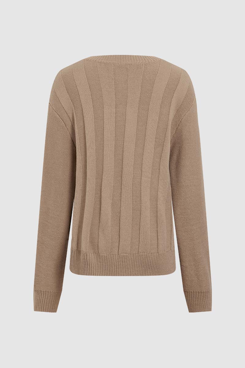Solid Cable Knit V Neck Sweater
