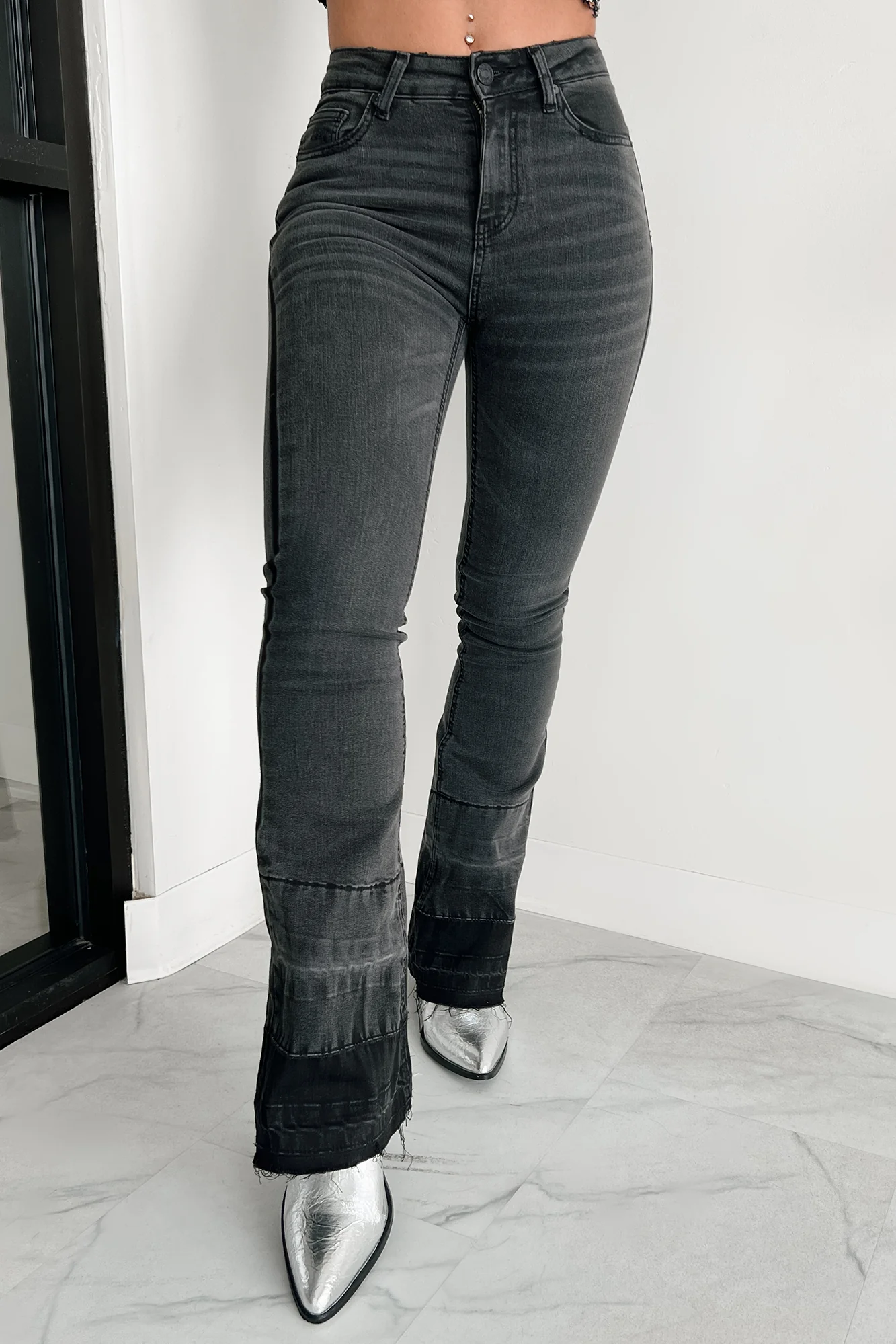 Valkyrie High Rise Flare Indigo Reign Jeans (Black)