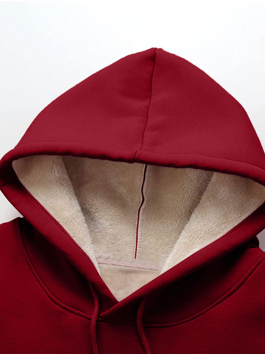 Loose Casual Solid Color Plus Fleece Hoodie