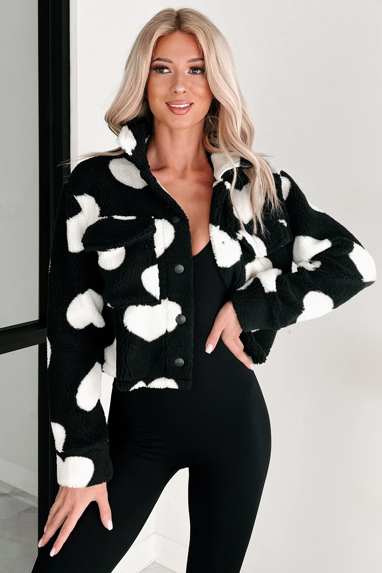 Let's Have A Heart To Heart Sherpa Jacket (Black)