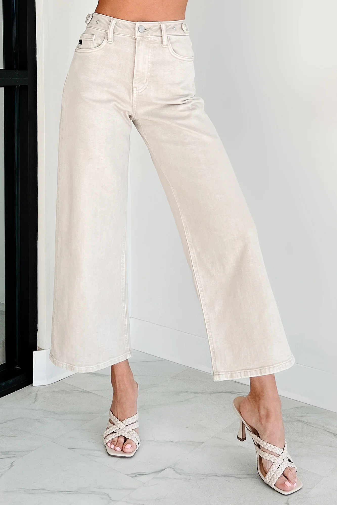 Caruso High Rise Wide Leg Kancan Crop Jeans (Taupe)