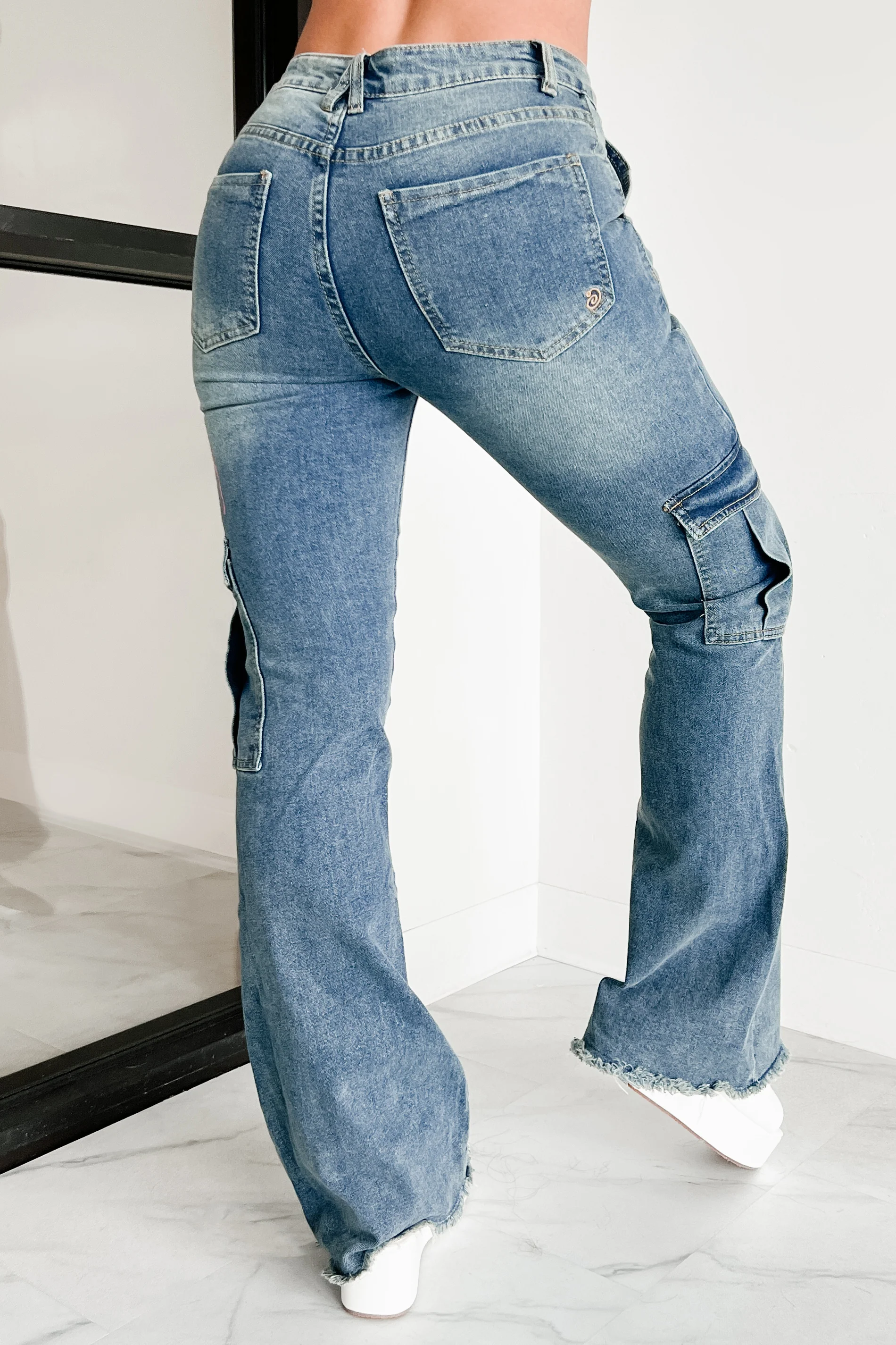 Rome High Rise Cargo Flare Indigo Reign Jeans (Medium)