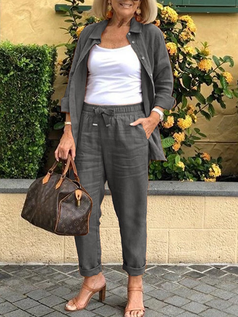 Lapel Casual Long Sleeve Two-Piece Suit Women's Suit