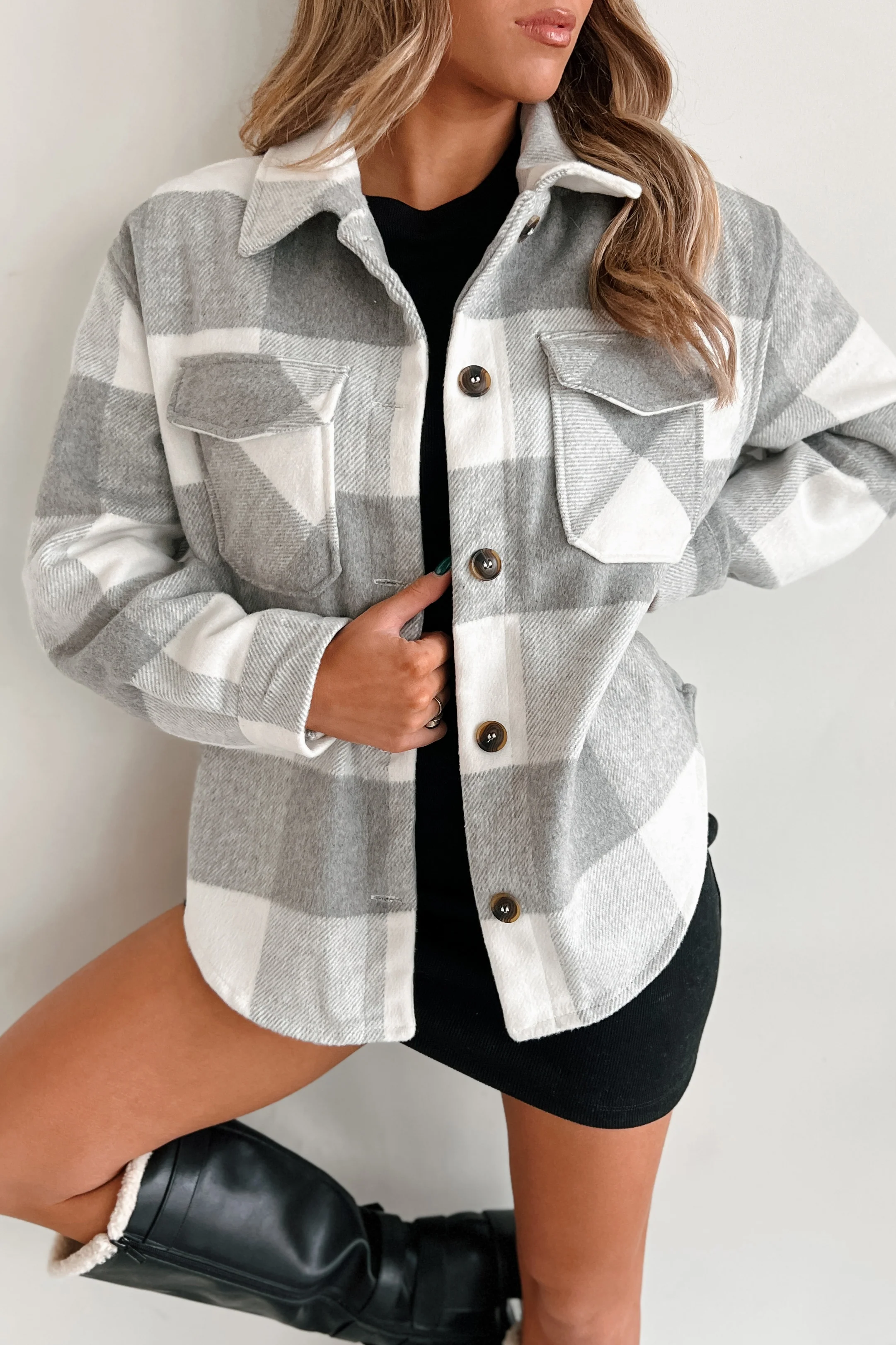 DOORBUSTER Dane Plaid Shacket (Grey)