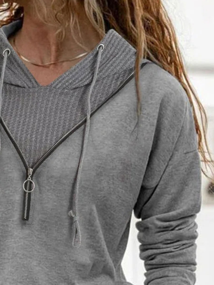 Fashion Solid Color V-neck Long-sleeved Casual T-shirt