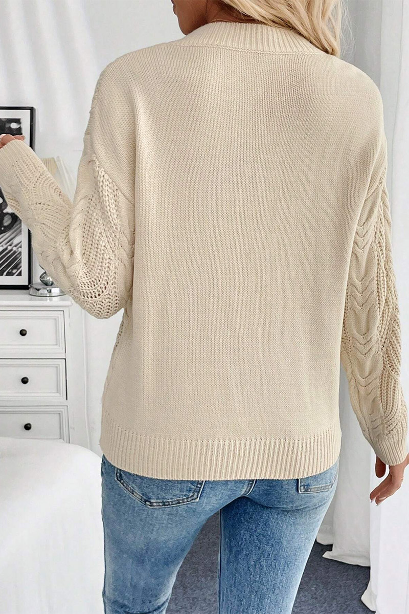 Solid Mixed Knit V Neck Sweater
