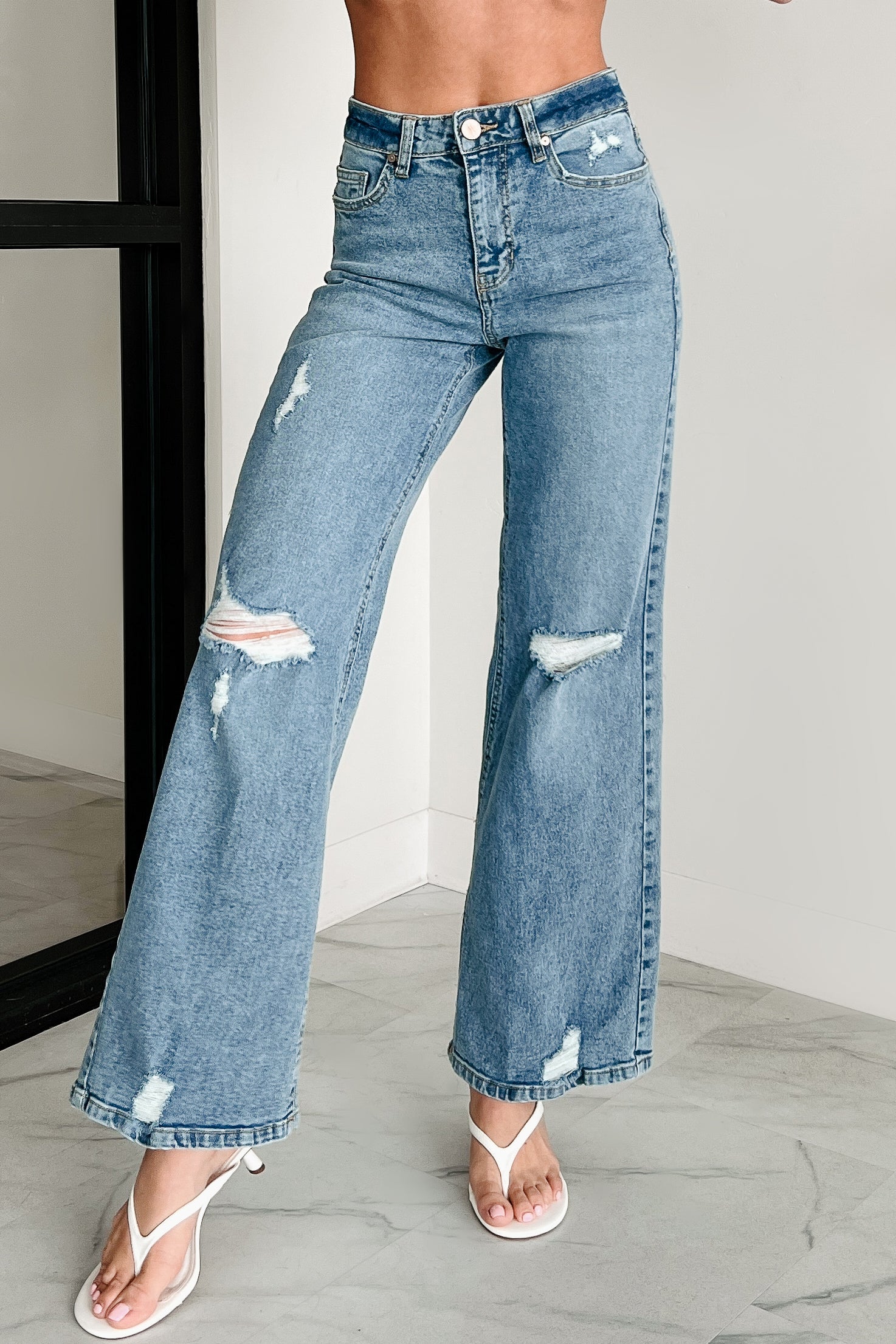 Molly High Rise Wide Leg Distressed Indigo Reign Jeans (Medium Light)
