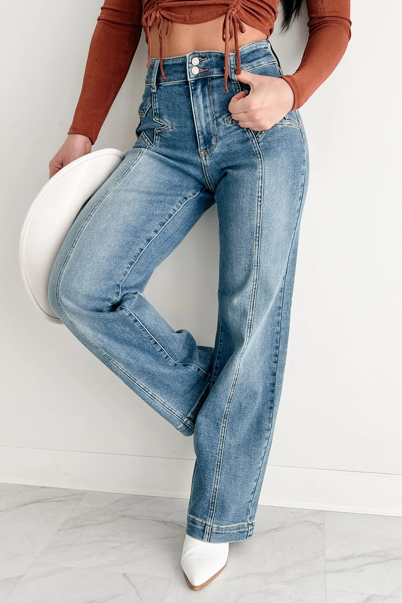 Ella Star Front Seam Wide Leg Judy Blue Jeans (Medium)