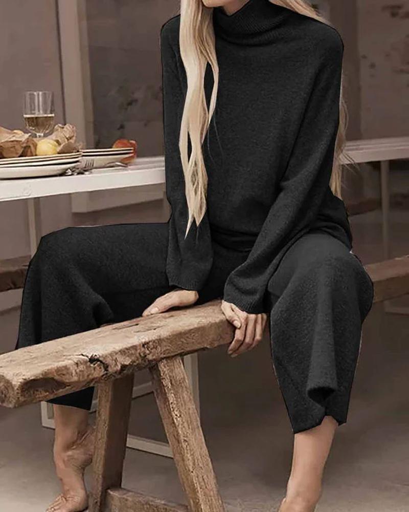 Turtleneck Long Sleeve Knitted Two Pieces Sets Suits