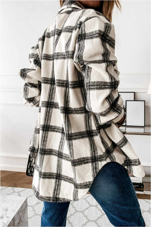 Fashion Casual Plaid Splicing Button Pocket Shirt