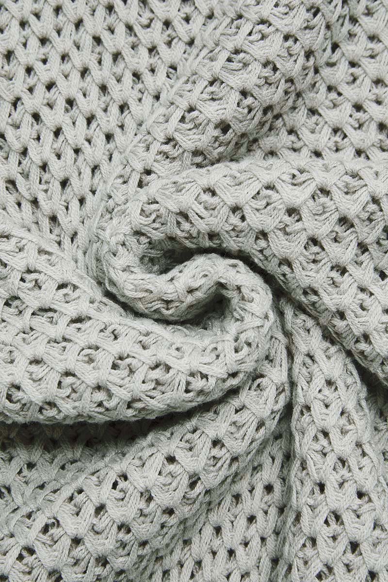 Solid Pointelle Knit V Neck Drop Shoulder Sweater