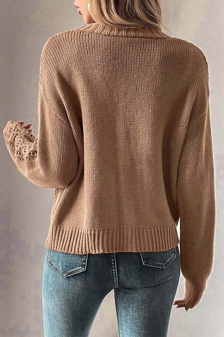 Solid Pointelle Knit Button Up Cardigan