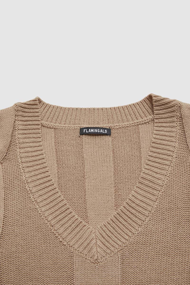 Solid Cable Knit V Neck Sweater