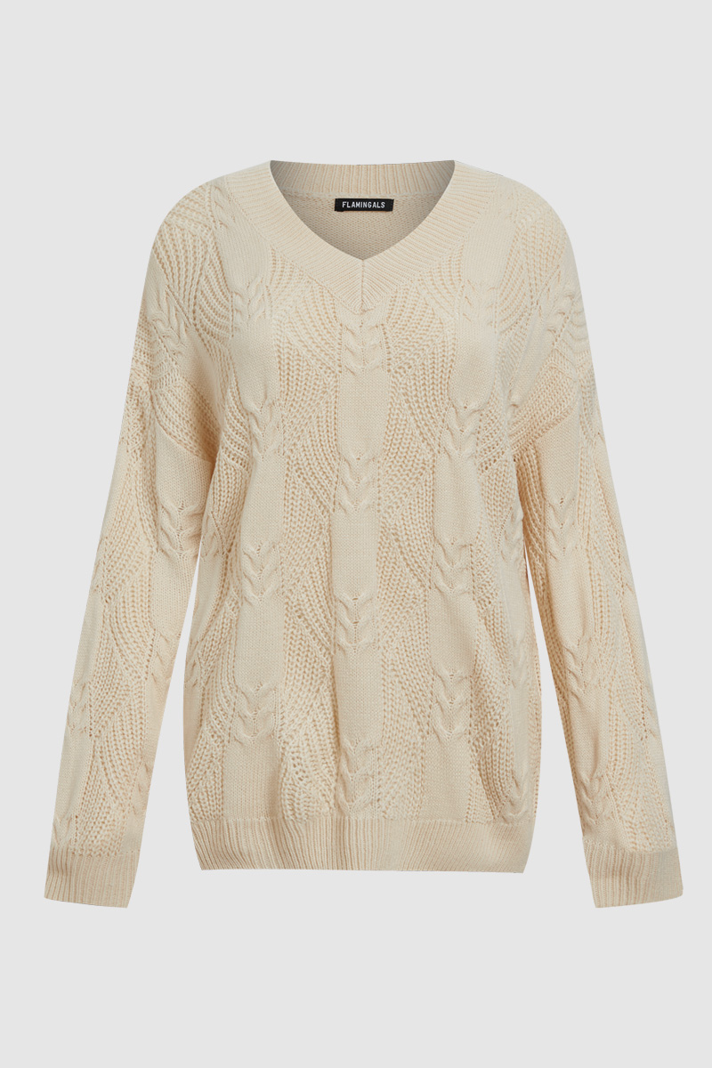 Solid Mixed Knit V Neck Sweater