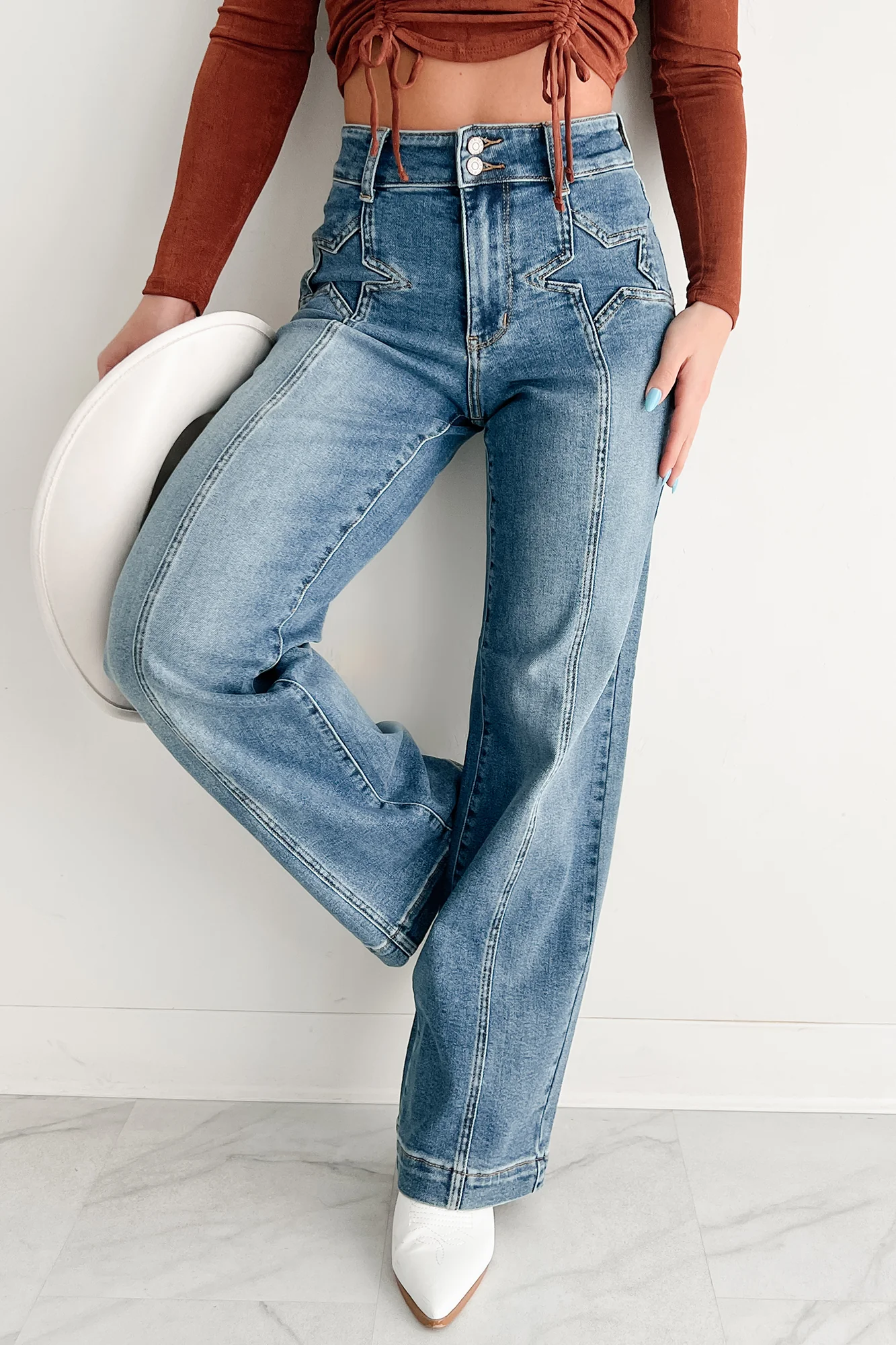 Ella Star Front Seam Wide Leg Judy Blue Jeans (Medium)