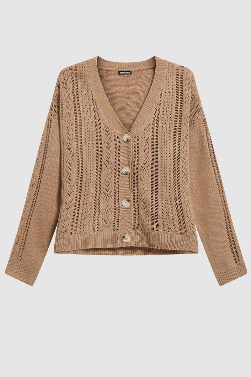 Solid Pointelle Knit Button Up Cardigan