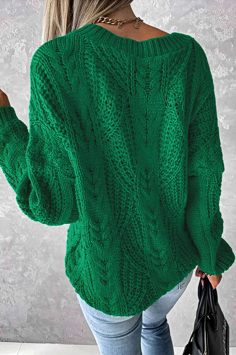 Solid Mixed Knit V Neck Long Sleeve Sweater