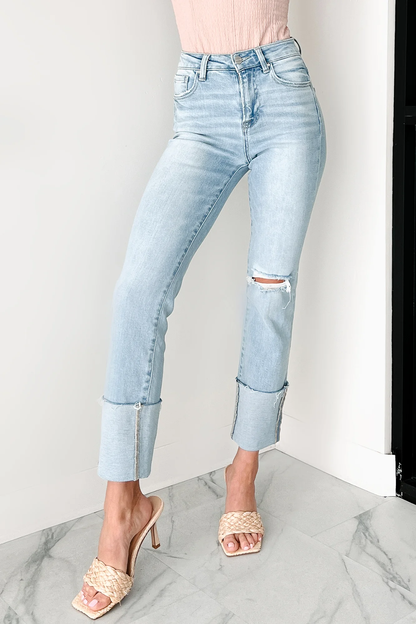 Flint High Rise Cuffed Ripped Risen Jeans (Light)