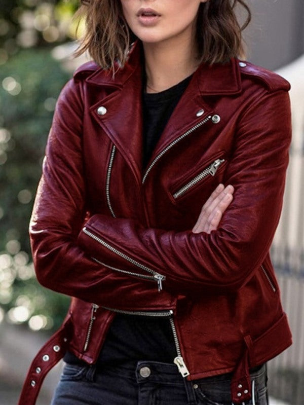 Short Silm Fit Motorcycle PU Jacket