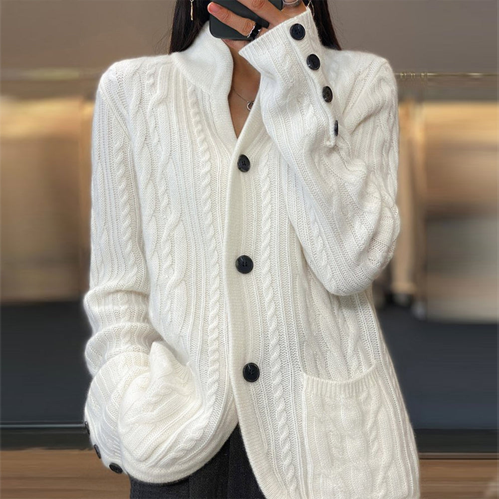 White Button Front Pocket Sweater Cardigan