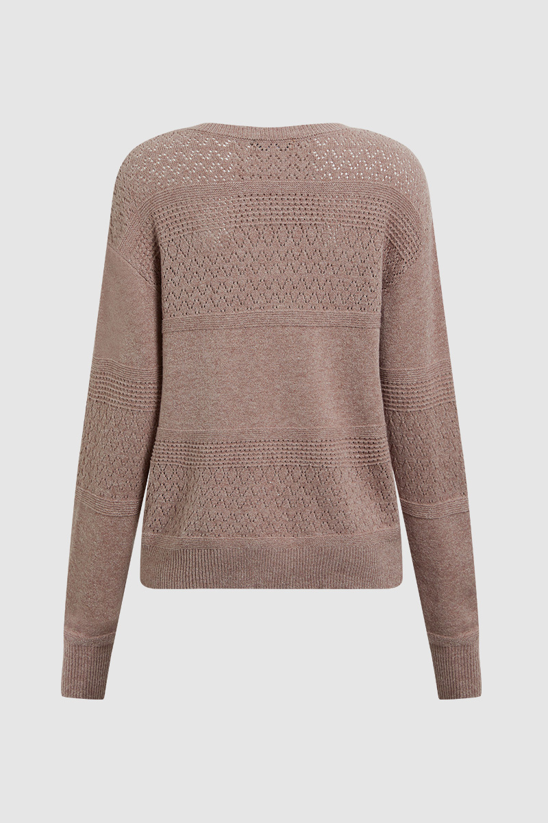 Solid Pointelle Knit V Neck Sweater