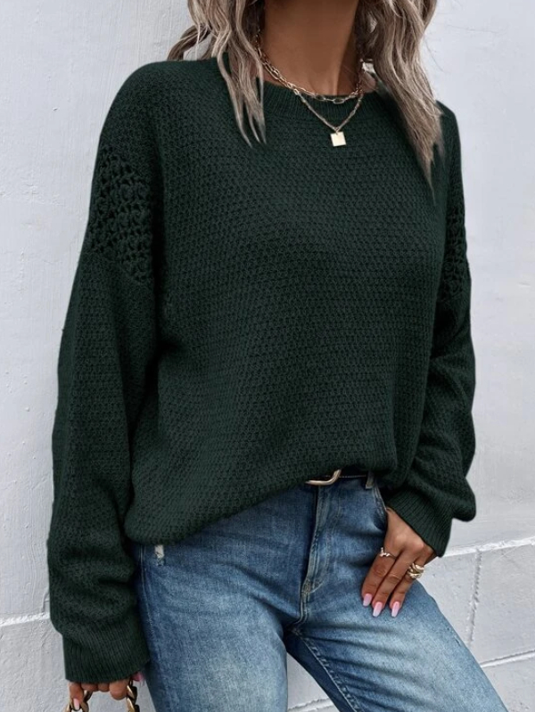 Pointelle Knit Drop Shoulder Sweater