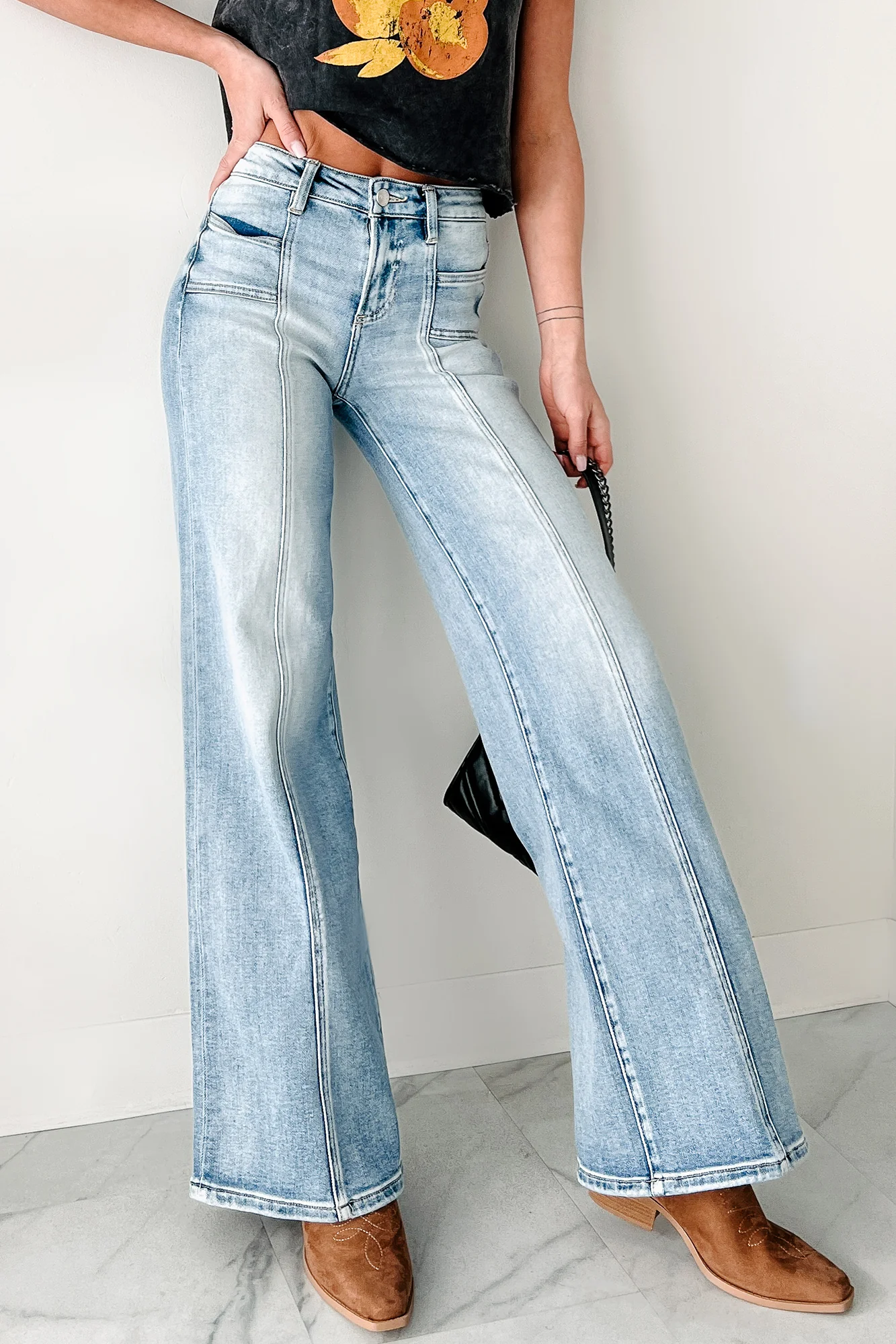 Cleopatra High Rise Wide Leg Risen Jeans (Medium)