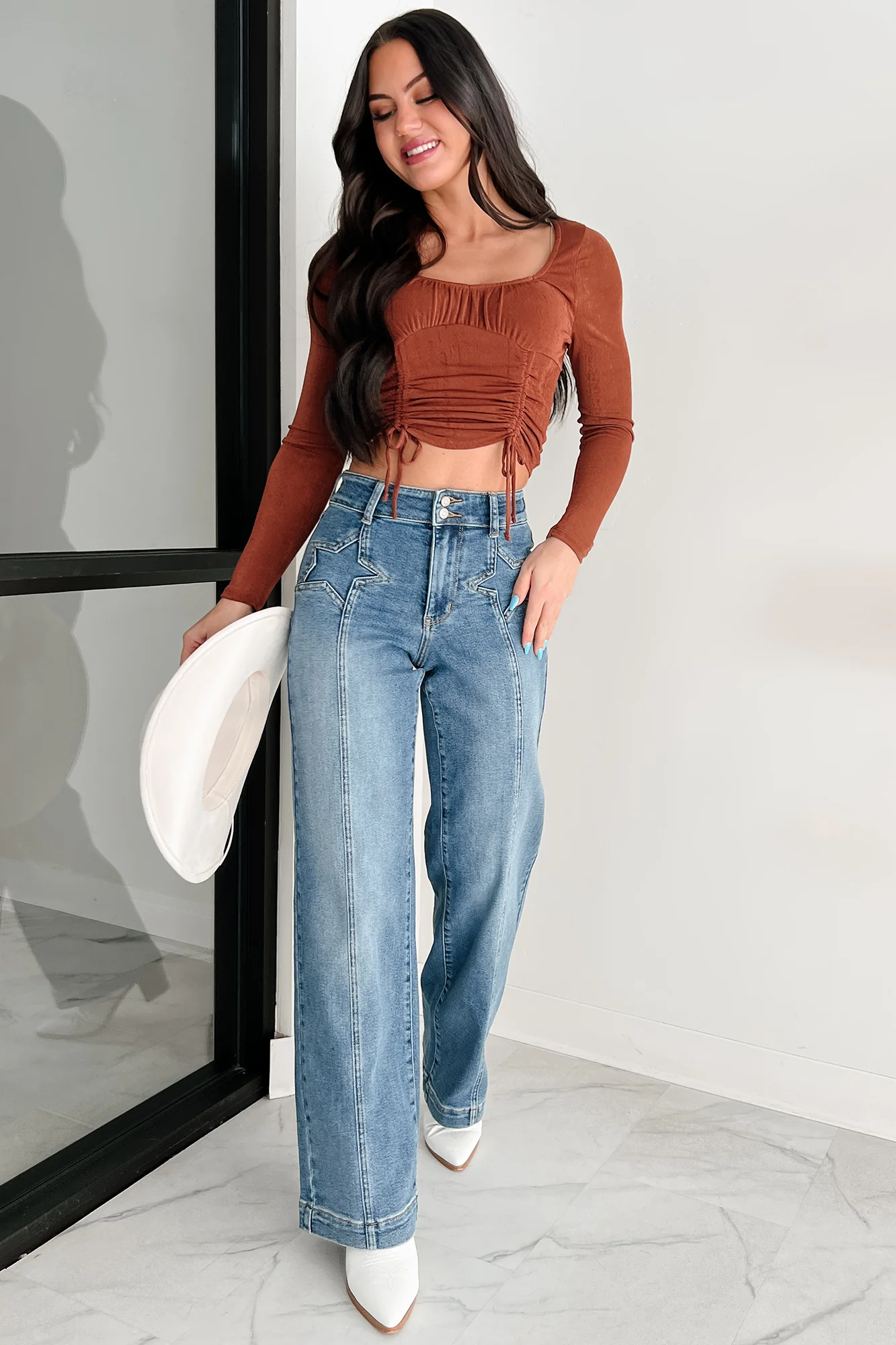 Ella Star Front Seam Wide Leg Judy Blue Jeans (Medium)