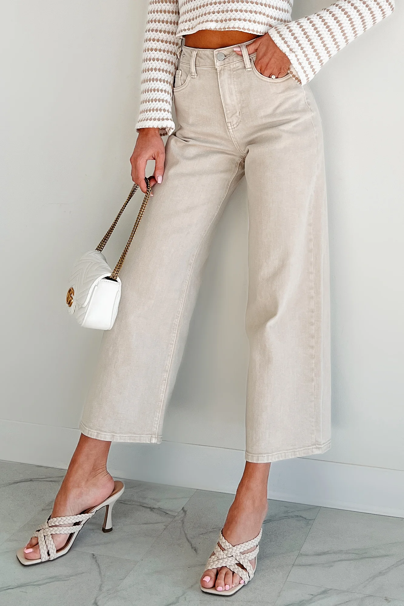 Caruso High Rise Wide Leg Kancan Crop Jeans (Taupe)