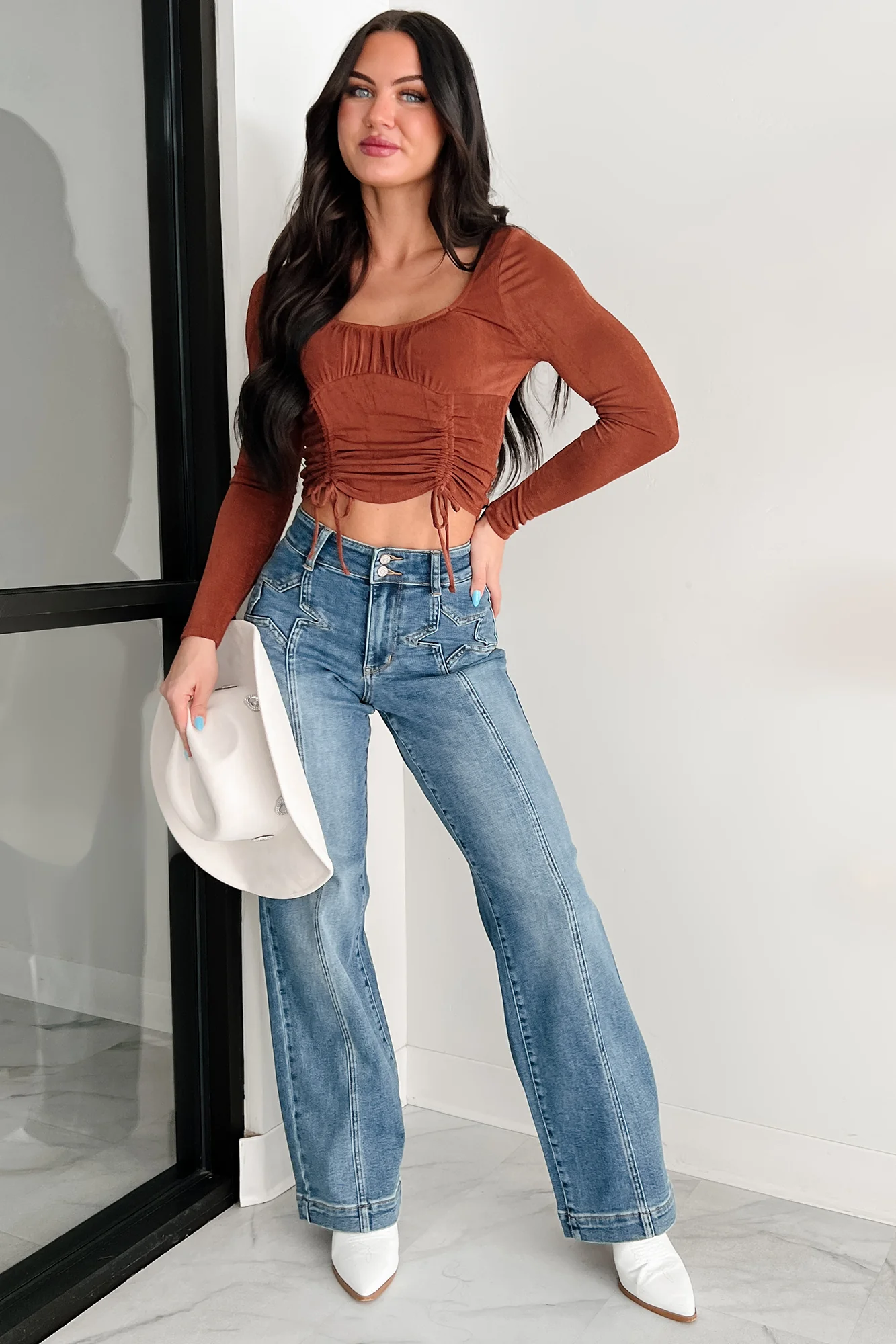 Ella Star Front Seam Wide Leg Judy Blue Jeans (Medium)