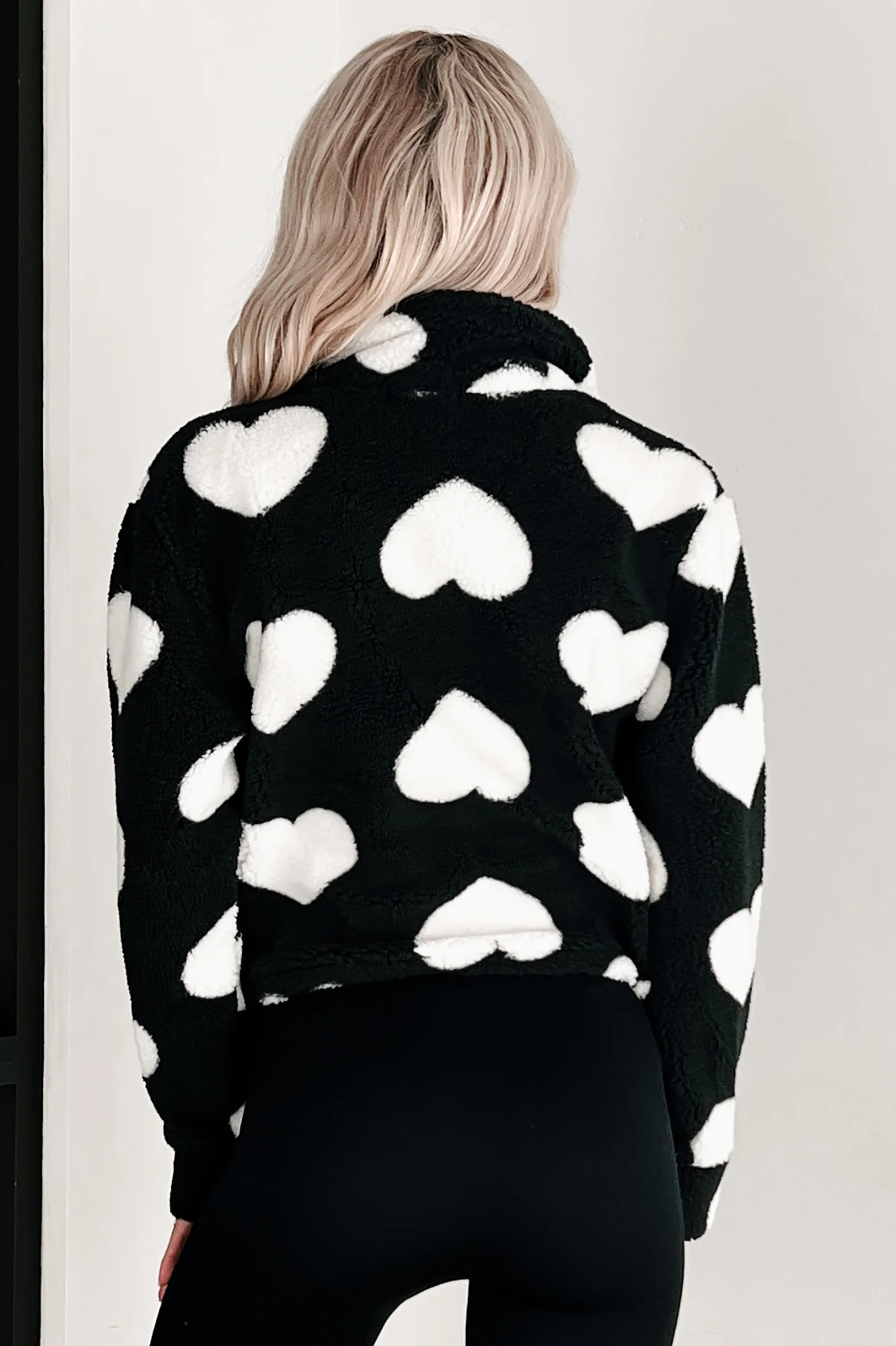 Let's Have A Heart To Heart Sherpa Jacket (Black)