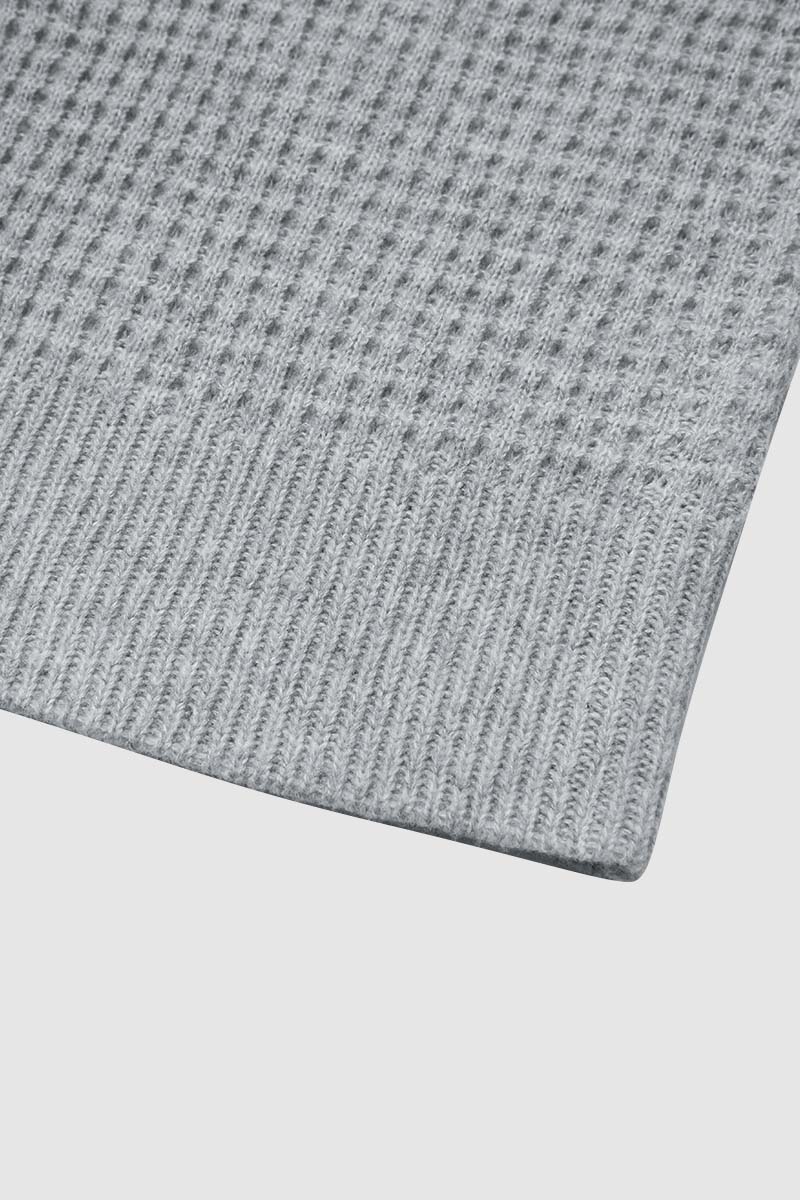 Solid Waffle Knit Notched Neck Long Sleeve Sweater