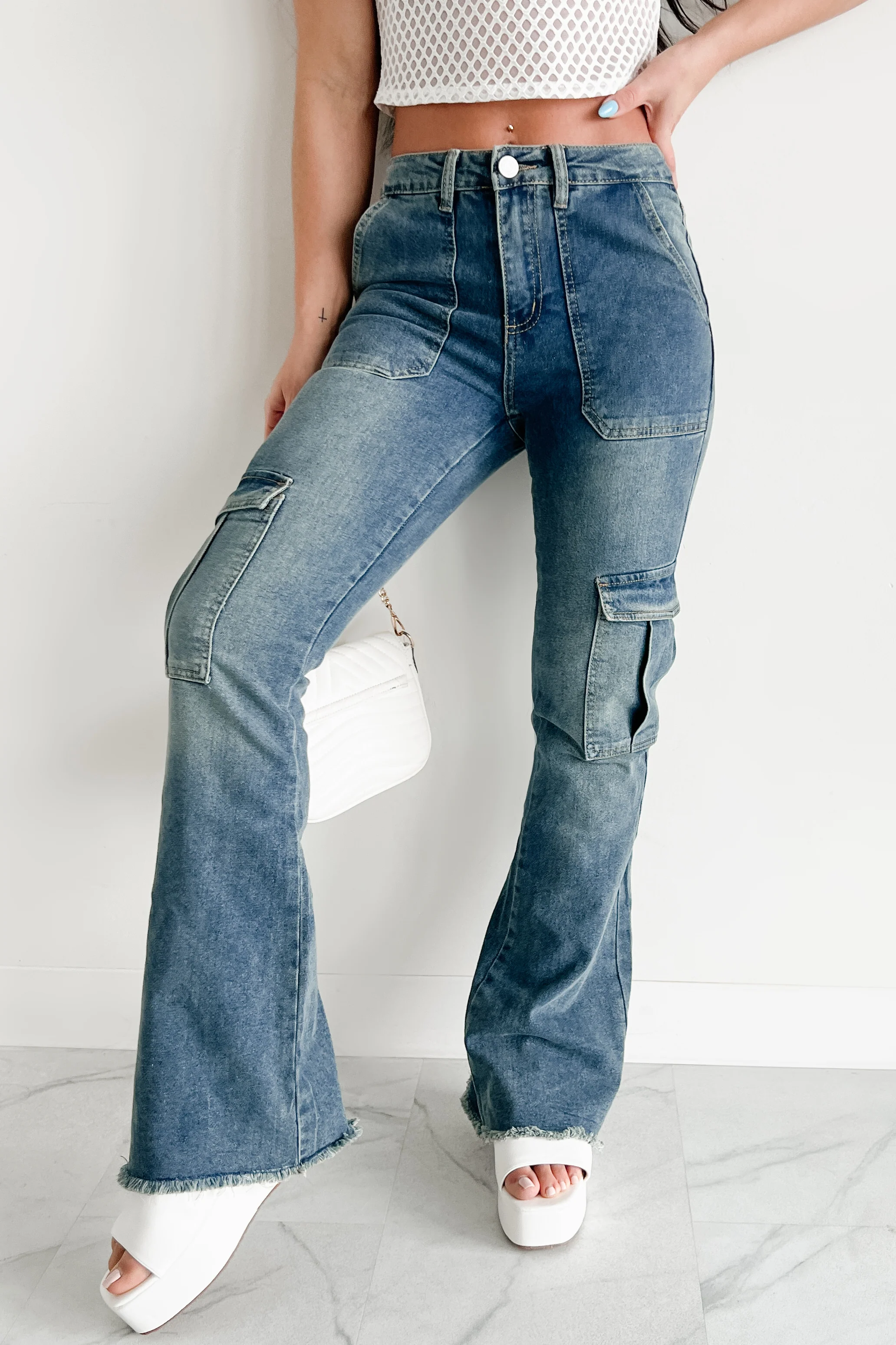 Rome High Rise Cargo Flare Indigo Reign Jeans (Medium)