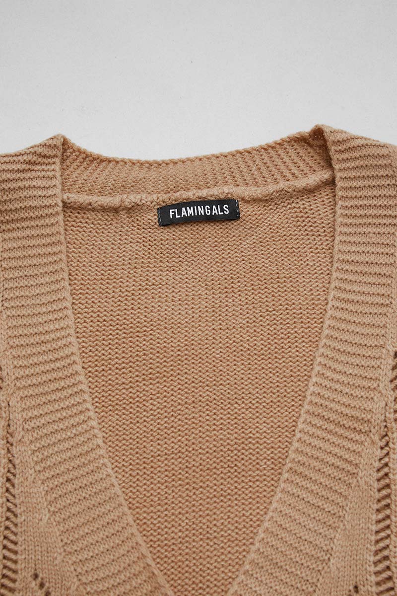 Solid Pointelle Knit Button Up Cardigan