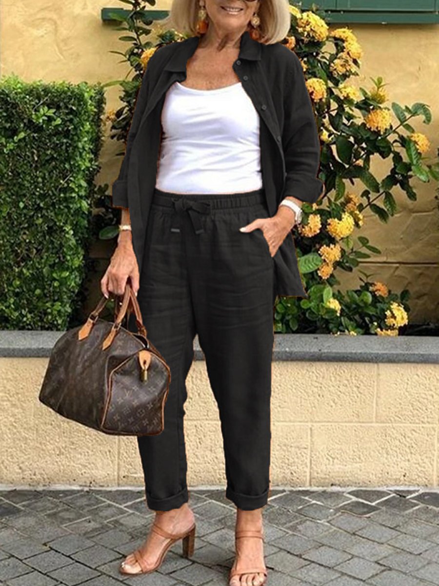 Lapel Casual Long Sleeve Two-Piece Suit Women's Suit