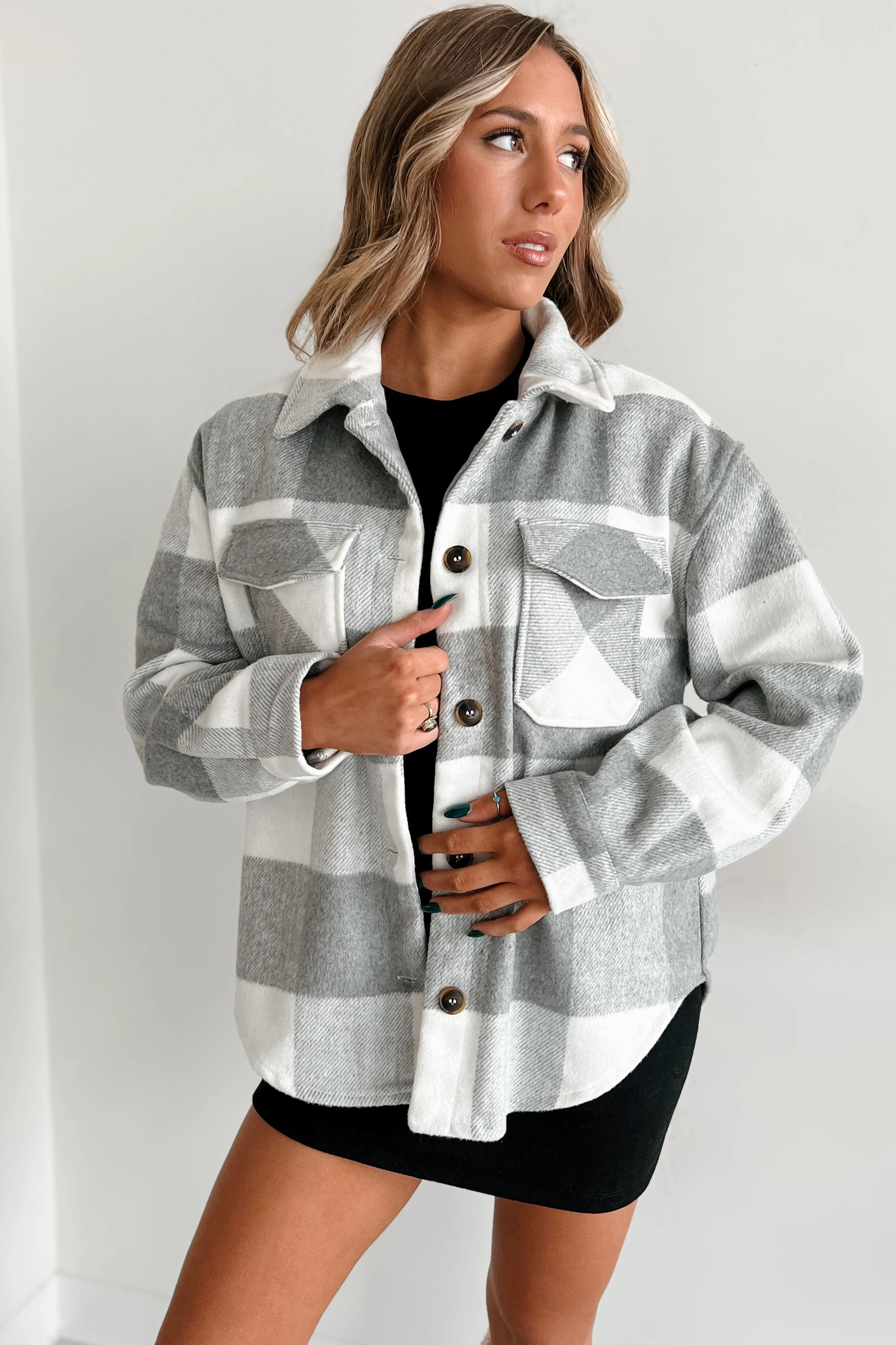 DOORBUSTER Dane Plaid Shacket (Grey)