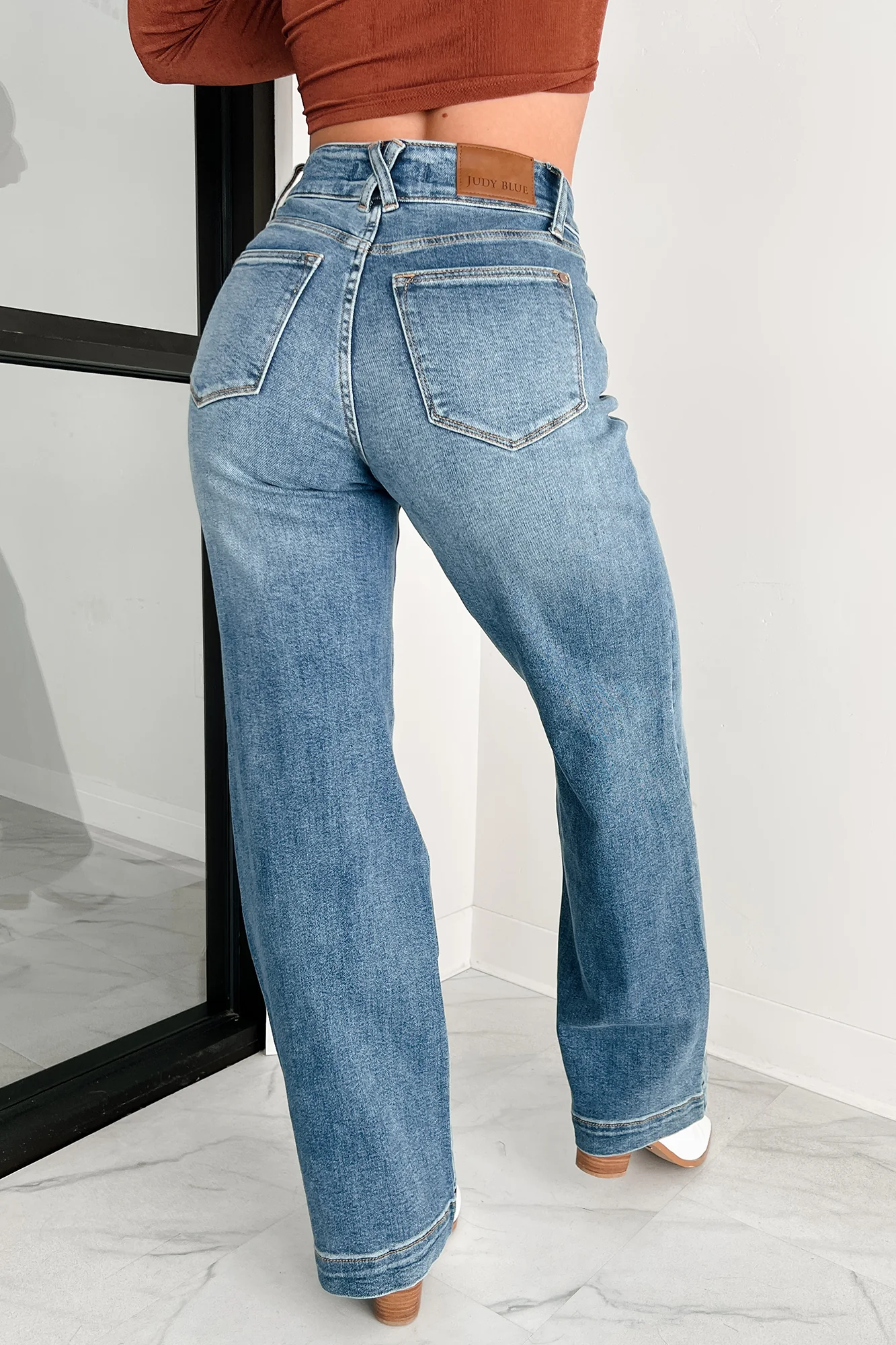 Ella Star Front Seam Wide Leg Judy Blue Jeans (Medium)