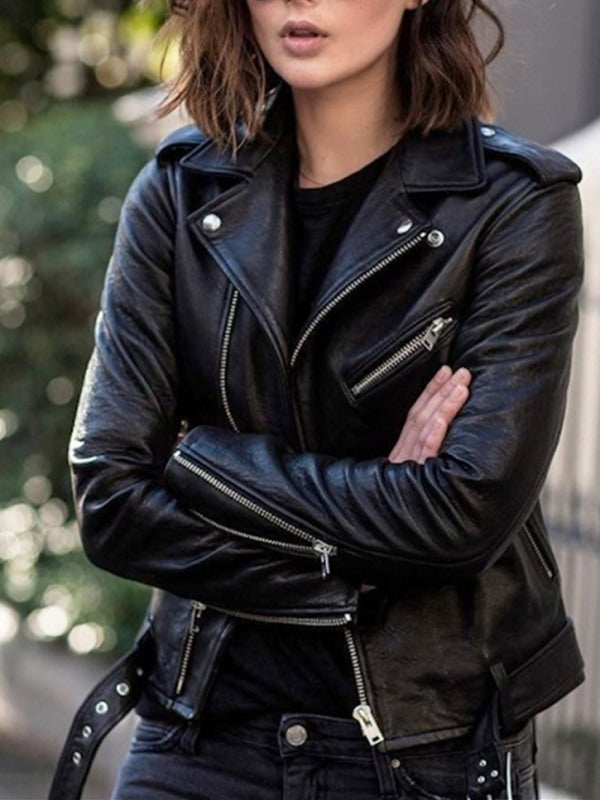 Short Silm Fit Motorcycle PU Jacket