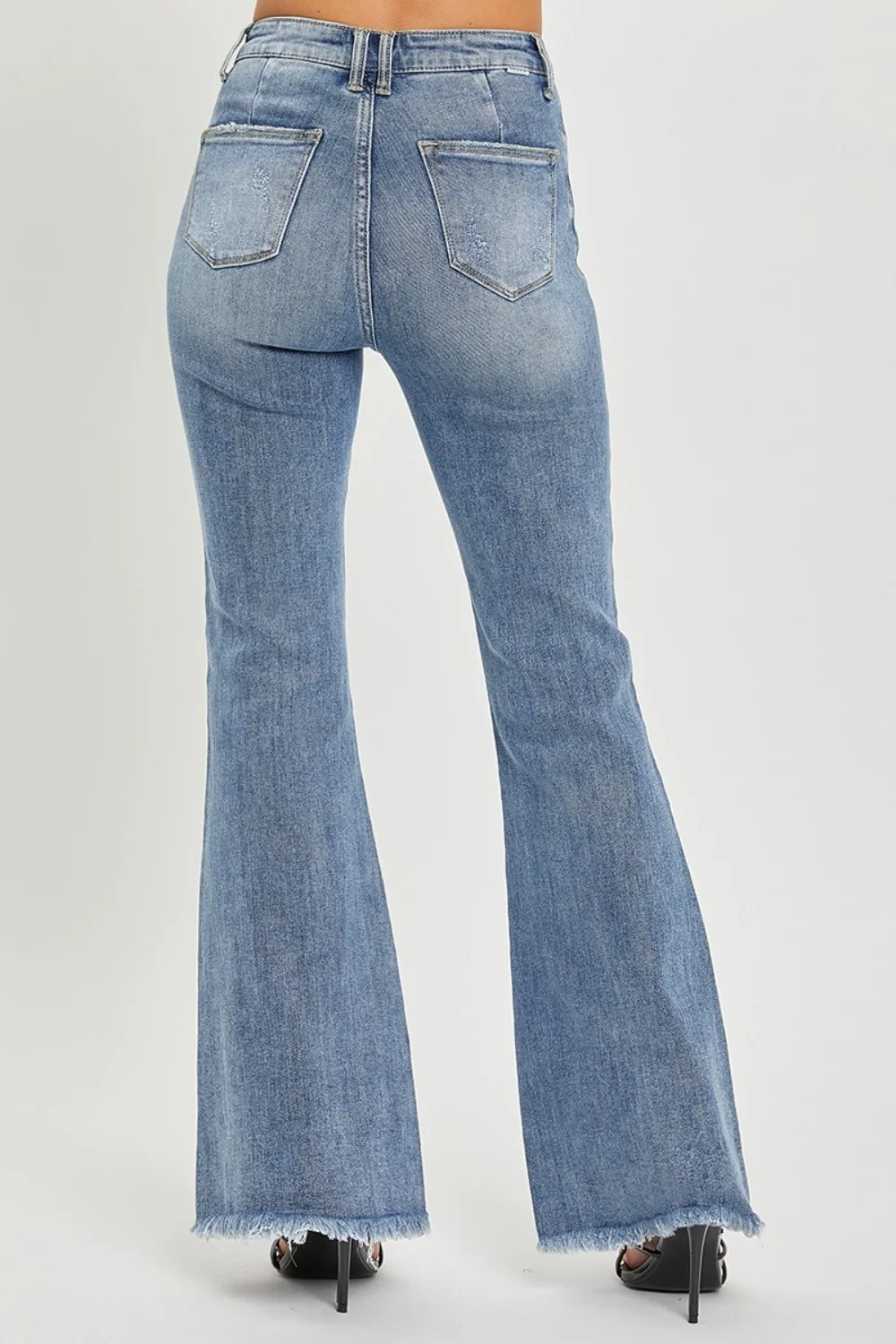 RISEN Full Size High Waist Raw Hem Flare Jeans