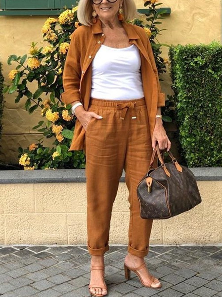 Lapel Casual Long Sleeve Two-Piece Suit Women's Suit