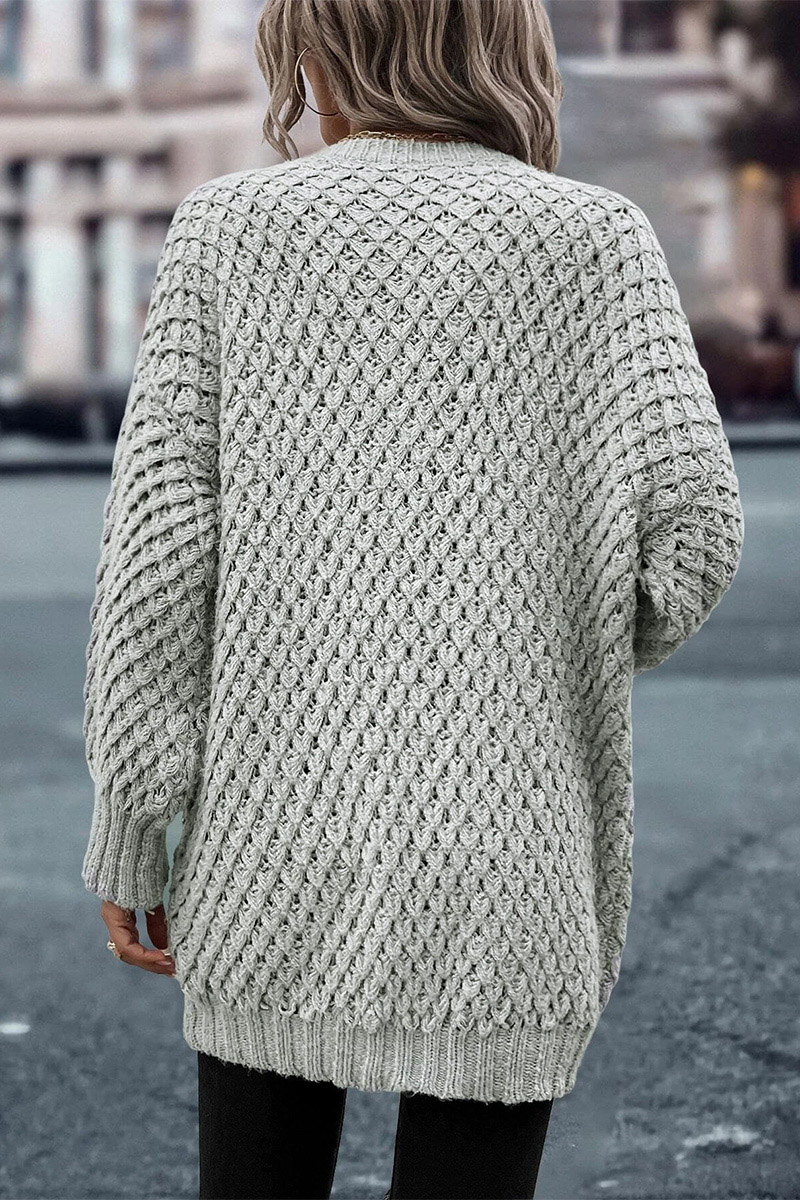 Solid Pointelle Knit V Neck Drop Shoulder Sweater