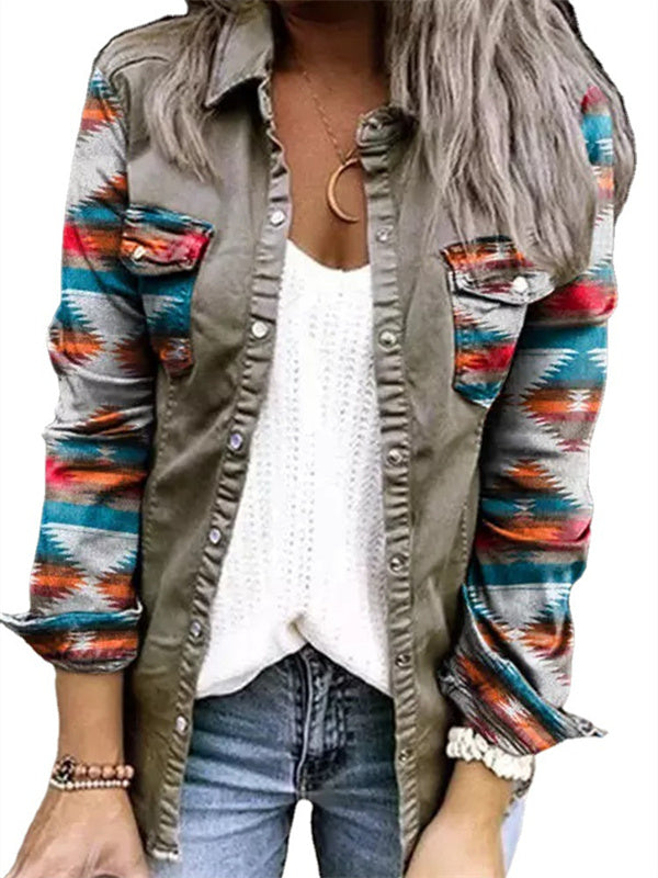 Plaid Printing Lapel Neck Jacket