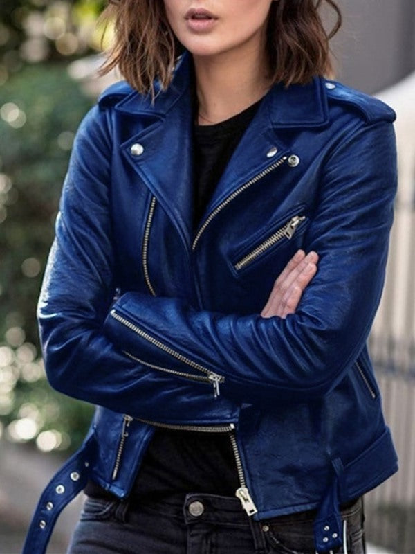 Short Silm Fit Motorcycle PU Jacket