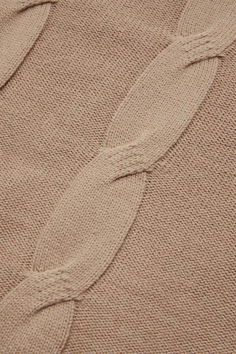 Solid Cable Knit V Neck Sweater