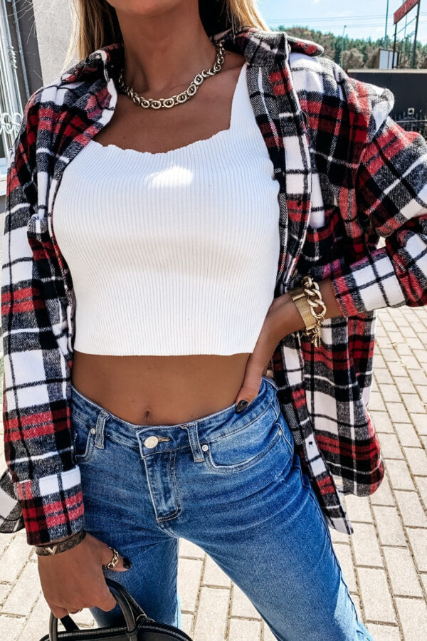 Fashion Casual Plaid Splicing Button Pocket Shirt