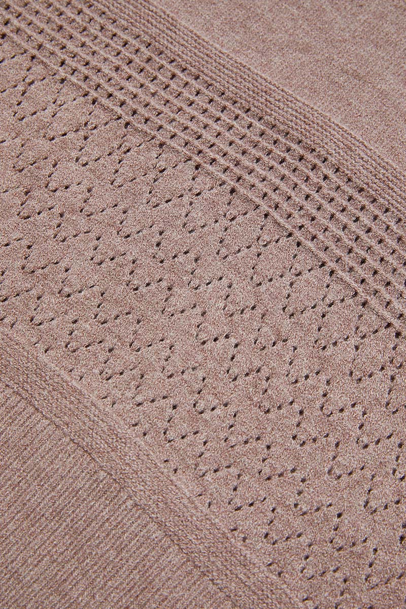 Solid Pointelle Knit V Neck Sweater